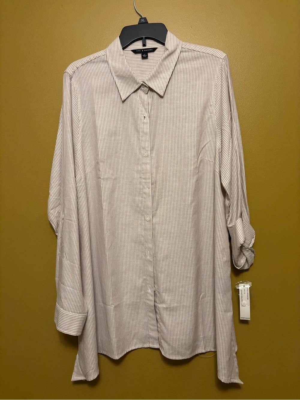 Zac & Rachel Cream Stripe Button-Down Tunic Shirt